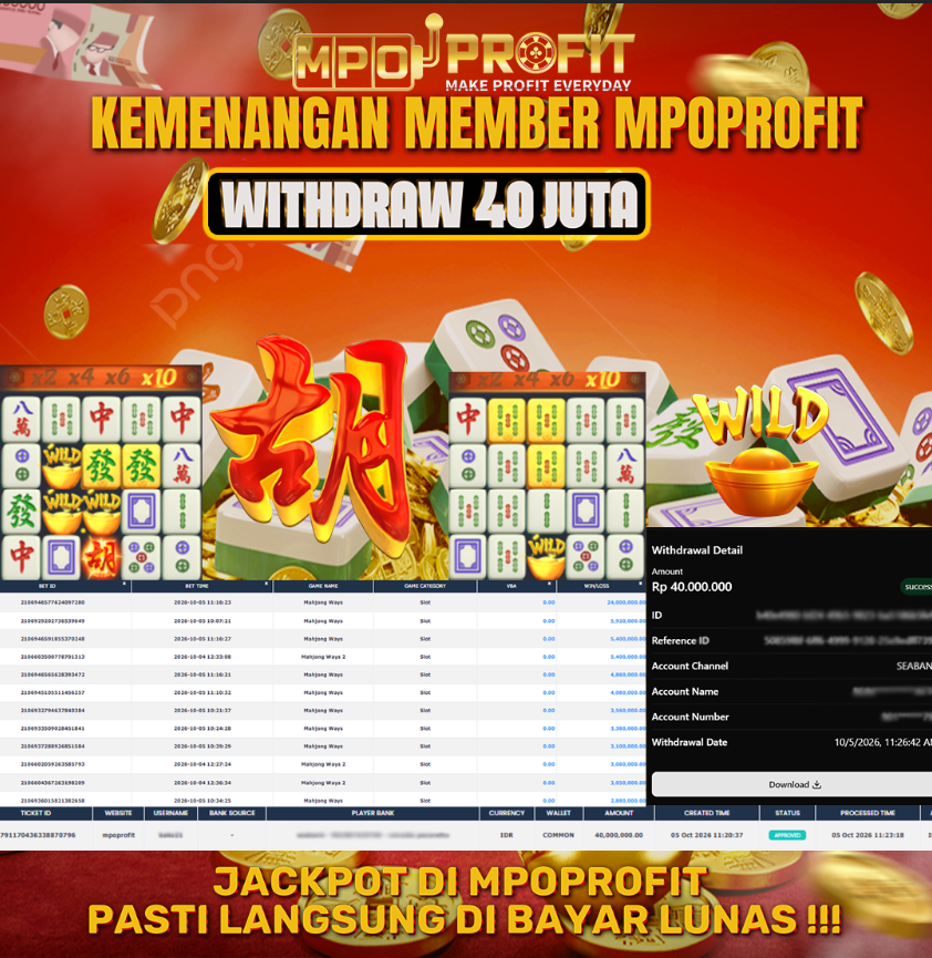 MPOPROFIT JACKPOT PG SOFT! KEMENANGAN MURNI DI (MAHJONG WAYS TOTAL 40.000.000,- LUNAS)